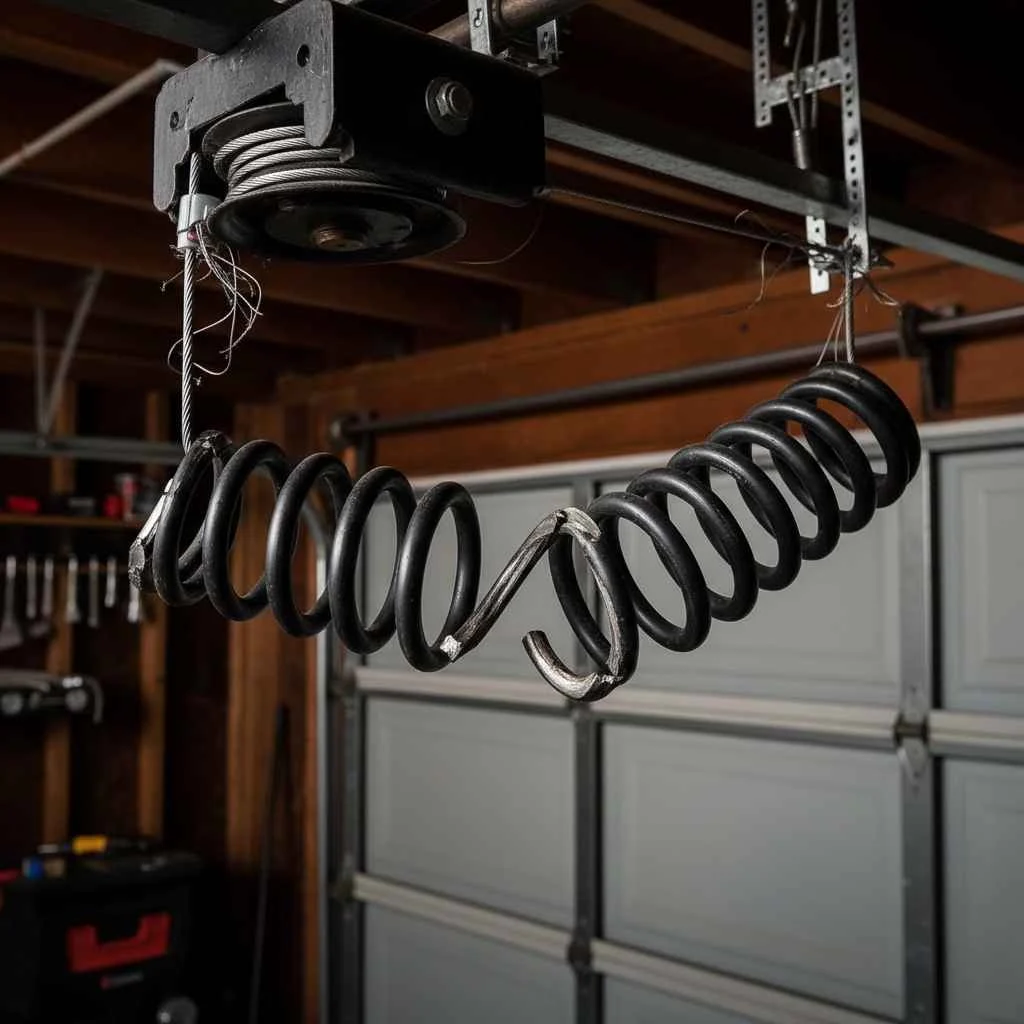 broken garage door spring close-up