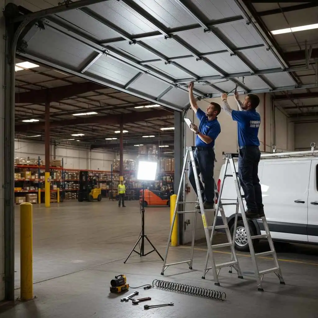 commercial garage door repair in progress
