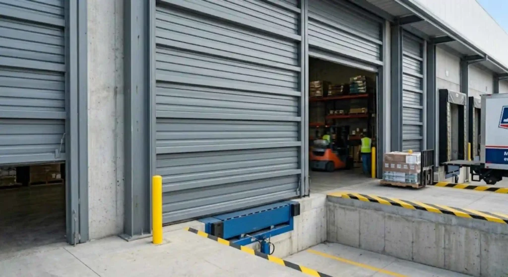 loading dock with operational garage doors