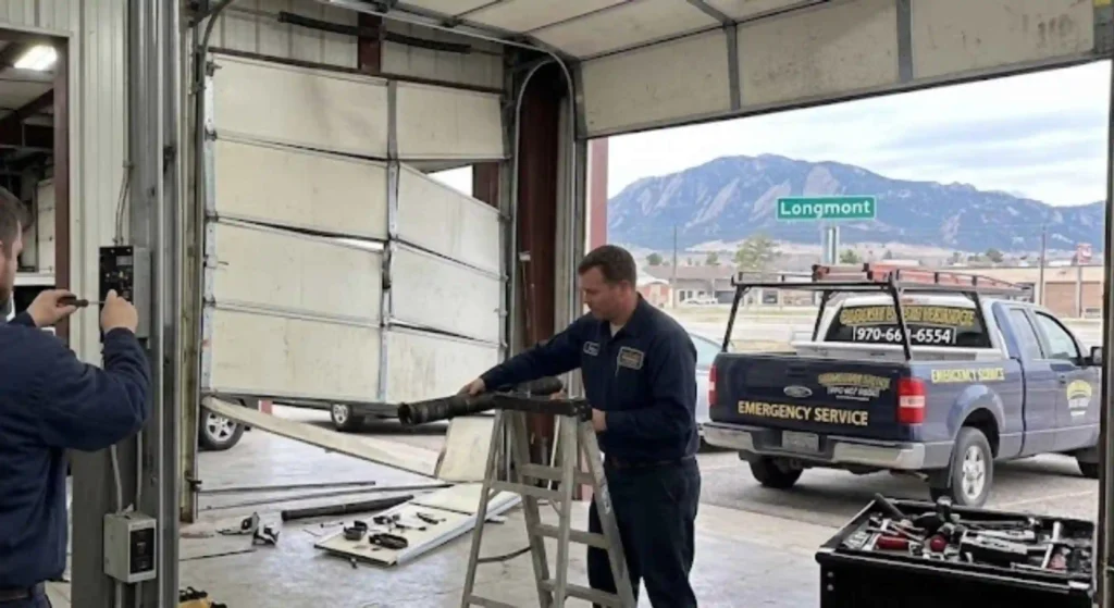 Emergency commercial garage door repair service responding to business breakdown in Longmont